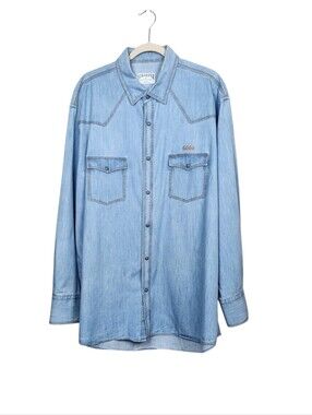Schaefer Outfitter Grandstand Denim Long Sleeve Pearl Snap Shirt Mens Size XXL